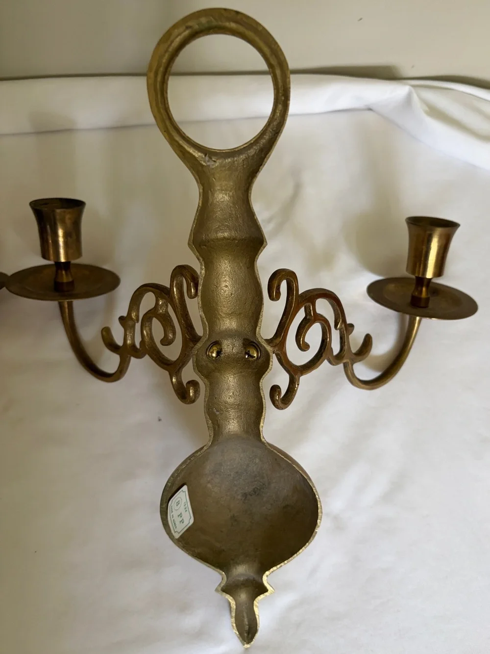 Vintage 1994 Brass Wall Sconce Candle Holders Pair Korea Ornate Double Arm 11”
